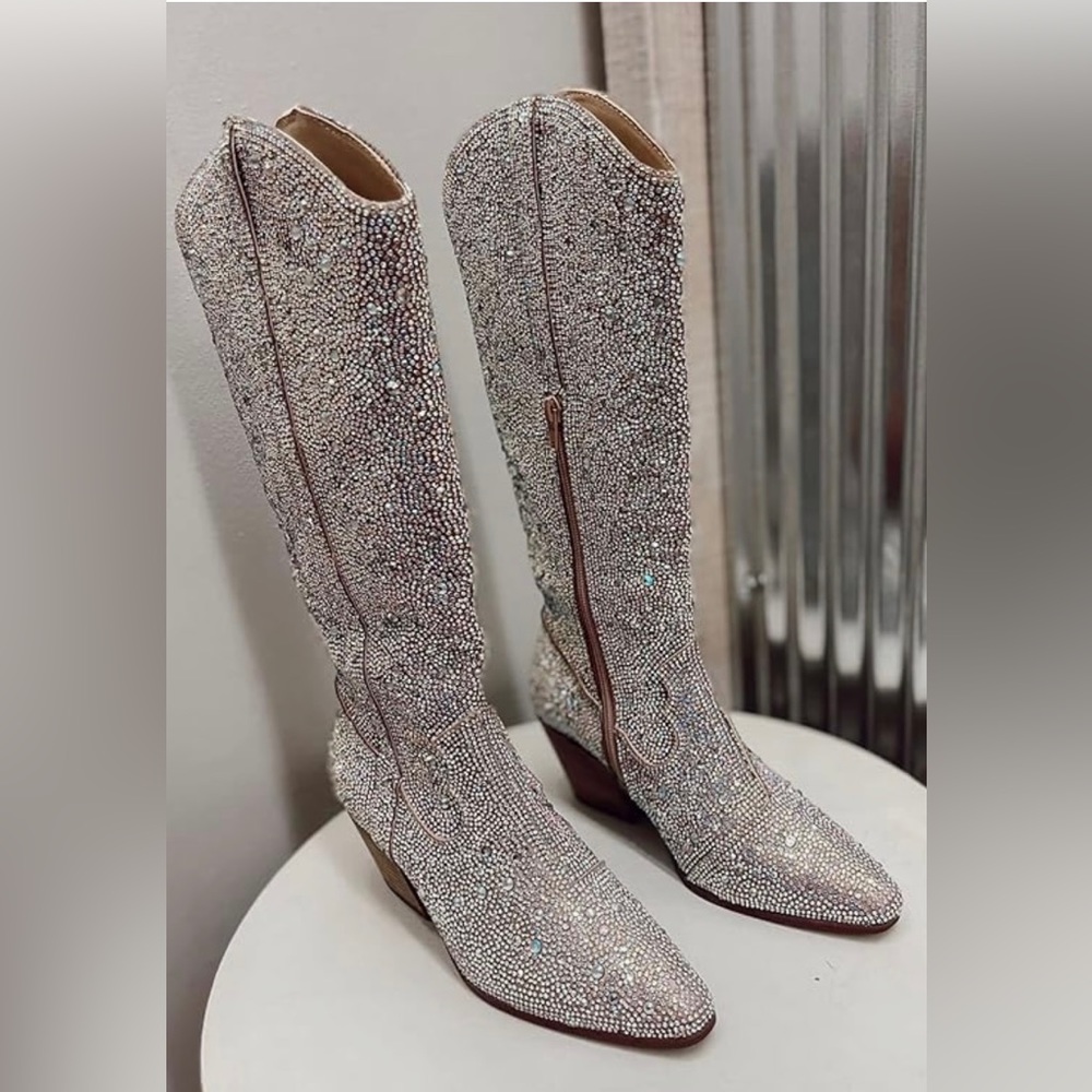 Women's Rhinestone Boots Western Mid Calf